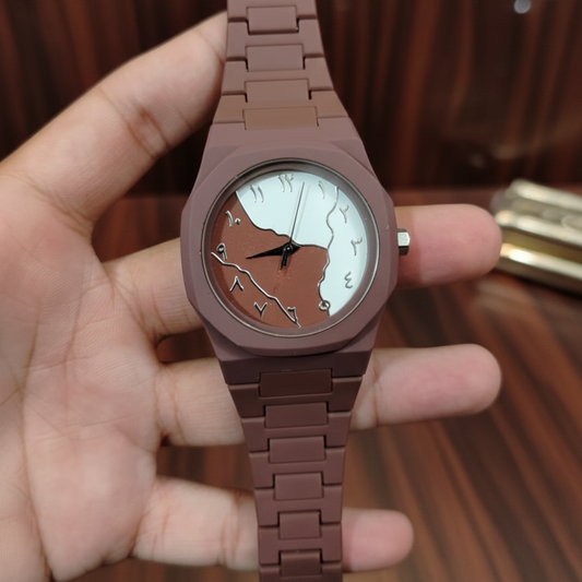 Brown And White Aura Watch Elegant Stylish Design Durable Build Comfortable Strap Clear Display Perfect For Daily Wear And Special Occasions