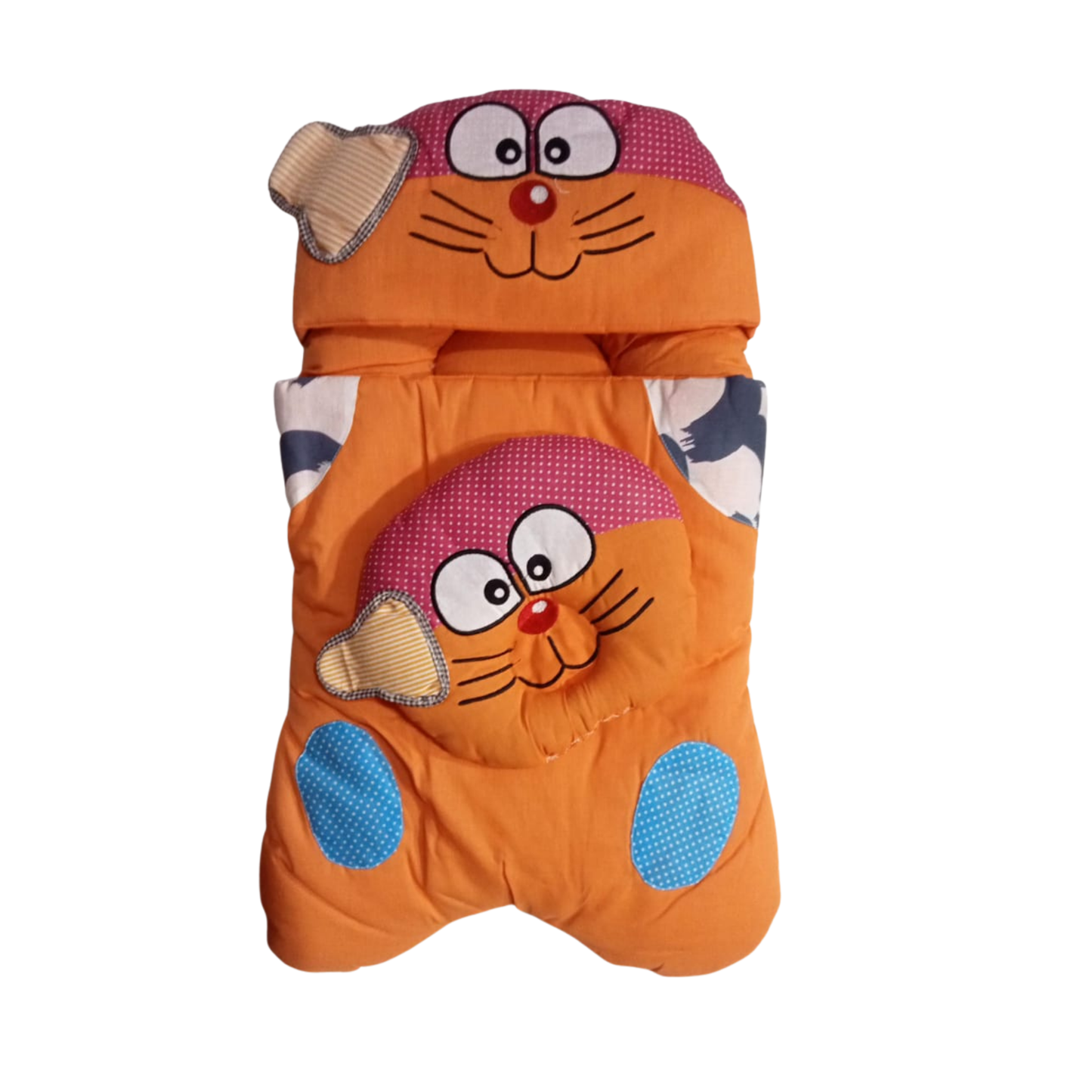 Cute Cartoon Cat Baby Sleeping Nest with Head Support Pillow